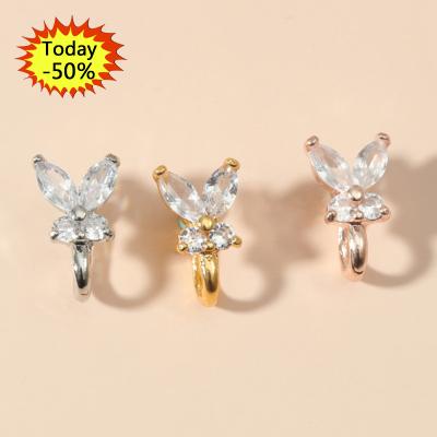 China Fashionable Hot Selling High Quality CZ Butterfly Nose Cuff Circle Nose Clip Non Piercing Faux Nose Rings Jewelry for sale