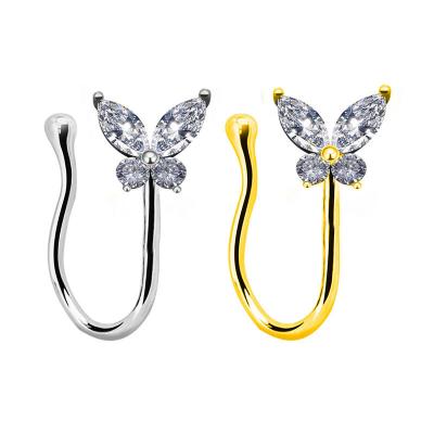 China Hot Sale Trendy CZ Butterfly Nose Cuff Circle Nose Clip Non Piercing Faux Nose Rings Jewelry for sale