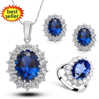 China Arrival TRENDY Women Fashion Multi Colors Crystal Blue Cubic Zircon Pendant Necklace Jewelry Sets for sale