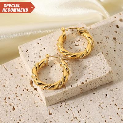 China Fashionable Wholesale High End Gold Plated Twisted 18 K Tube Circle Hoop Earrings With Stainless Steel Jewelry for sale