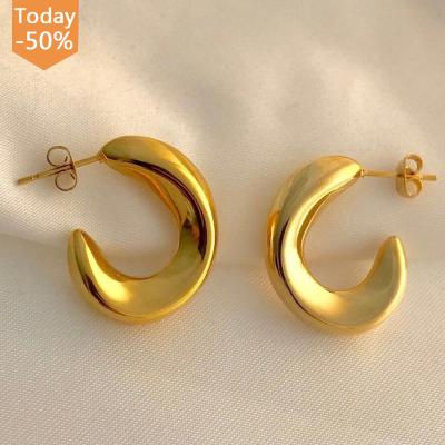 China 2022 New Retro Style 18k Nickel Stainless Steel Earrings Ladies Ring Ladies Lead Free Gold Plated Smooth Plain Raw Jewelry for sale