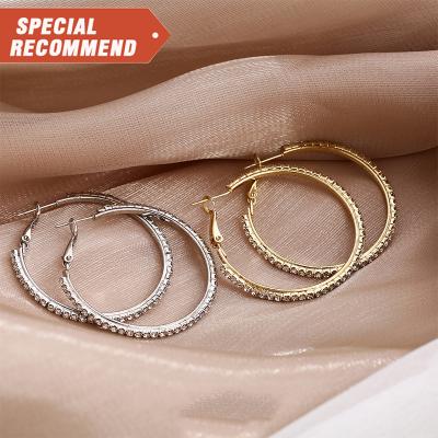 China Fashion Trendy Earrings Trend 2022 Shiny Big Circle CZ Crystal Hoop Earrings Rhinestone Hoop Earrings Women for sale