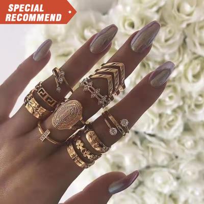 China Classic Rings Suit Fashion Ladies Wholesale Wedding Ladies Knuckle Gem Gold Plated Rings Set Women Jewelry for sale