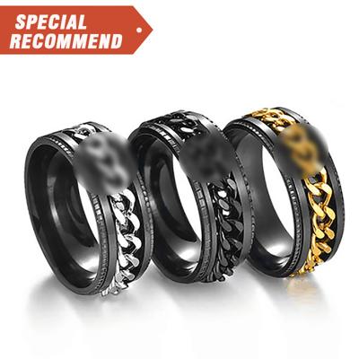 China Fashionable Hot Sale Stainless Steel 8mm Size 7-14 Size 7-14 High End Rings For Mens Womens Chain Rings Biker Grooved Edge Ring for sale