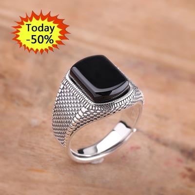 China Restoration of Ancient Ways Fashion Turkish Jewelry High Quality Personalized Black Rings With Natural Semi Precious Stones Rings for sale