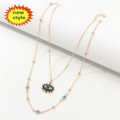 China TRENDY Drop Shipping Blue Evil Eyes Bead Choker Necklace 18k Gold Zircon Crystal Evil Eye Necklace Jewelry for sale