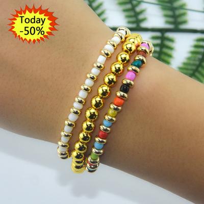 China Hot Sale Environmental Protection Lucky Filled Beaded Stackable Gold Plated Beaded Bracelets Stretch Bracelet for sale