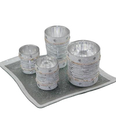 China Christamas Home Decoration Silver Cylinder Candle Holder Hot Selling Glass Set for sale