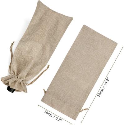 China Custom Reusable Reusable Gift Pouch Wine Bags Printing Logo Hessian Burlap Wine Drawstring Wine Bags for sale