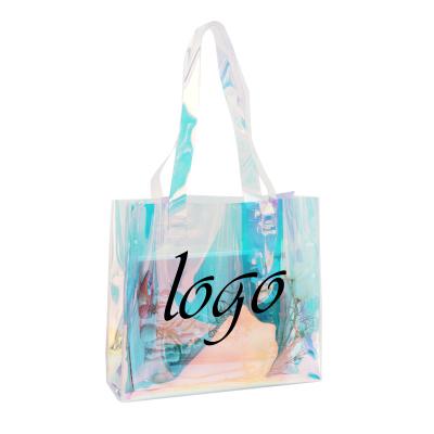 China All Iridescent PVC Plastic Packaging Tote Beach Bag Clear PVC Shopping Bag for sale