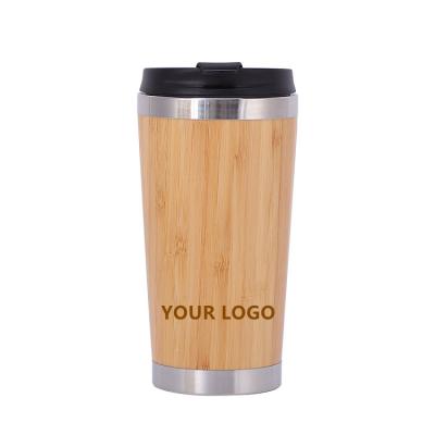 China Sustainable Stainless Steel Coffee Mug Bamboo Tumbler Mugs With Logo Custom Insulated Coffee Cup for sale