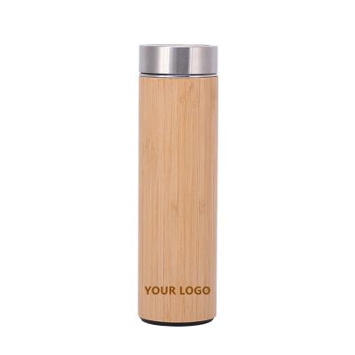 China Sustainable Bamboo Tea Tumbler With Customized Logo Infuser Strainer And Stainless Steel Vacuum Insulated Travel Tea Mug for sale