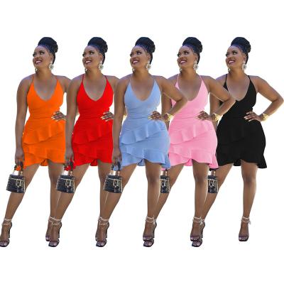 China 2022 Hot Selling Fashion Suspender Strap Anti-Static Wholesale Casual Sexy Ruffle Women's Backless Dress for sale