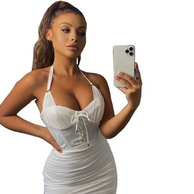 China Hot 2021 QUICK DRY Women's Clothing Style White Gauze Drape Pleating Slim Sexy Dress for sale