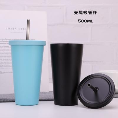 China PORTABLE Cup 20oz Straw Stainless Steel Straw Bent Cup Lid Upright Mug Thermos Slim Tumbler for sale