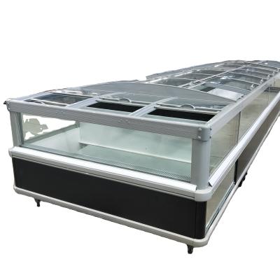 China Single-Temperature Double Island Freezer Deep Seafood Freezer Supermarket Island Freezer with Sliding Glass Doors for sale