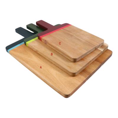 China New Design Sustainable Acacia Wood Cutting Board Cheese Board Butcher Board With Colorful Handle for sale