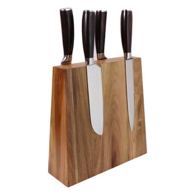 China Sustainable Natural Wood Block Acacia Knife Holder Magnetic Double Sided Magnetic Oblique Wooden Knife Holder for sale