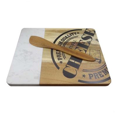 China Handcrafted Wooden Stocked Marble Cutting Board and Acacia Marble Cheese Board Chopper for sale