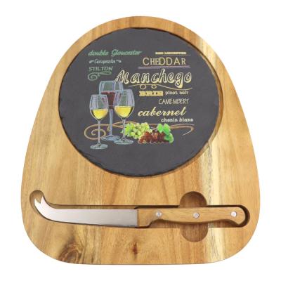 China Sustainable personalized acacia wood and removable slate cheese board and cheese knife set for sale