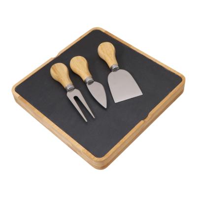 China Stocked Natural Black Slate Cheese Board Box With 3pcs Cheese Knife Set for sale