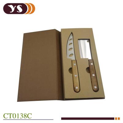 China Sustainable Wholesale Wooden Cheese Knife Set 2pcs Handle Cheese Knife Set In Box for sale