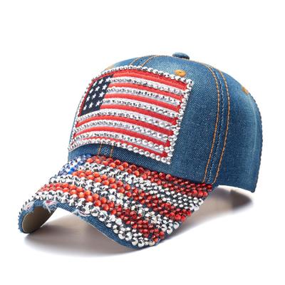 China Hot Sales 6-Panel Hat Rhinestone Denim Baseball Caps USA Brand Bling Outdoor Hat 6 Panels Unisex Sports Hats for sale