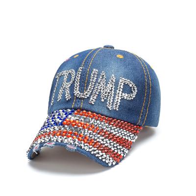 China Unisex Custom Jean American Flag President Election Campaign Hats Rhinestone JOINT Baseball Caps for sale