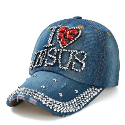 China 2022 Baseball Caps and COMMON Rhinestone Hats I LOVE JESUS ​​Caps Bling Bling Jean Custom Sports Hats for sale