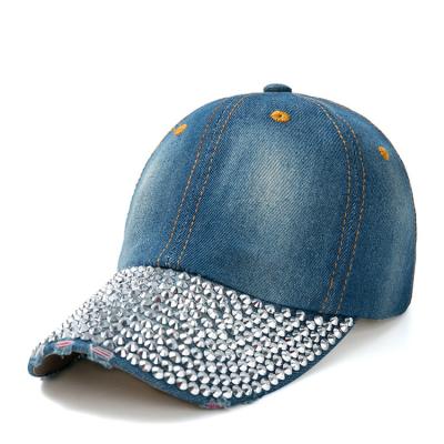 China 5-Panel Hat Jean Baseball Caps Unisex Bling Bling Diamond Hats Outdoor Cotton 6 Panel Rhinestone Sports Hats for sale