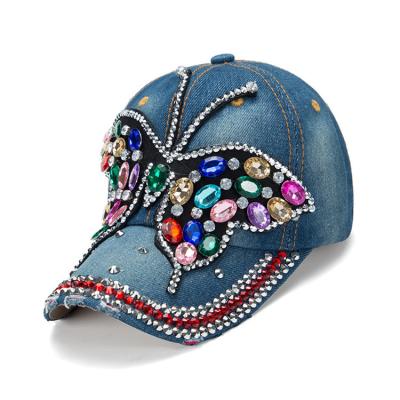 China COMMON Wholesales Fashion Rhinestone Handmade Butterfly Baseball Caps Accept Jean Fitted Caps Customized for sale