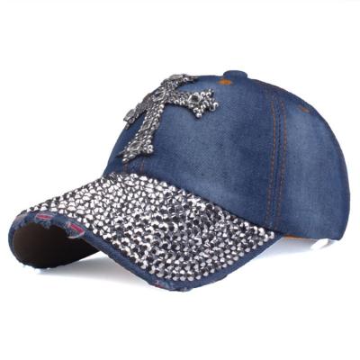 China COMMON wholesales you to design custom rhinestone hats fashion fitted womens baseball caps hats factory denim hat for sale