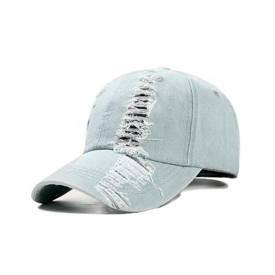 China New JOINT Denim Baseball Caps Washed Distressed Unisex Adjustable Hole Dad Hats Cotton 6-Panel Sports Hats for sale