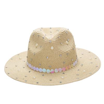 China Popular Customized Panama Wide Brim Sun Hat Summer Women's Classic Elegant Straw Hat Wide Brim Sun Hat for sale