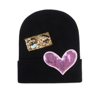 China Factory Fashion Sequins Women COMMON Beanie Cap Custom Knitted Hat Winter Warm Knit Hats for sale