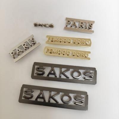 China Customized Fashion Zinc Alloy Letters Brand Logo Metal Tag Metal Bag Label for Garment or Handbag for sale