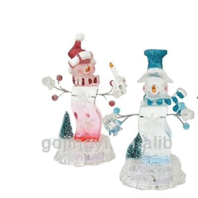 China Christamas Decoration Christmas Decoration Acrylic Hat Snowman Blue Jumpsuit with Music and Lights for sale