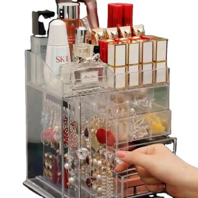 China NATIONAL Large Clear Acrylic 5 Drawer Makeup Organizer With Crystal Handle for sale