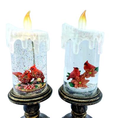 China Christmas Decoration Light Acrylic Water Light Glitter LED Swirling Christmas Liquid Candle for sale