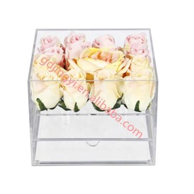 China Lasting Gifts Valentines Day Roses Eternal Acrylic Heads Box Acrylic Flower Box With Drawer for sale