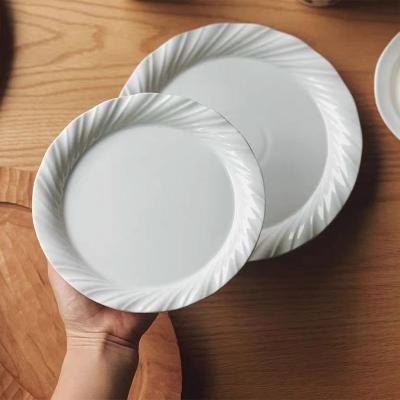 China Sustainable Hotel Restaurant Porcelain Tableware Home Stock Relief Ceramic Dinner Dish For Wedding for sale