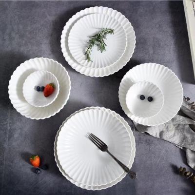 China Cheap Common Nordic Tableware Stored Around Pure White Western Ceramic Creative Lace Food Household Dish Deep Dish for sale