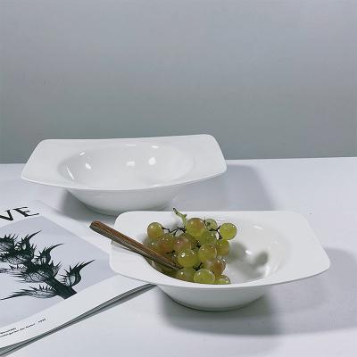 China Hotel Wholesale Cheap Square Fruit Salad Bowl Dish Soup Dish White Ceramic Deep Dish Stocked for sale