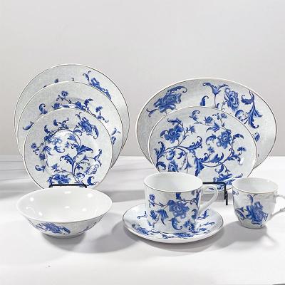 China Wholesale Gold Stocked Dinnerware Set Flower Edge Style Dinnerware Set Wedding Dinner Dinnerware Party Gold Tableware for sale