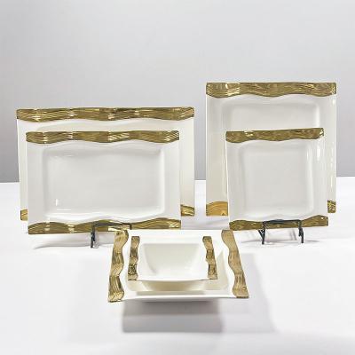 China Gold Rim Stocked Square Ceramic Square Tableware Hotel Restaurant Dinner Set Stock China Dinnerware Set for sale