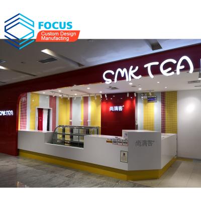 China Simple coffee shop retail store counter design shop counter cafe decoration designs bakery cake shop display kiosk for sale for sale