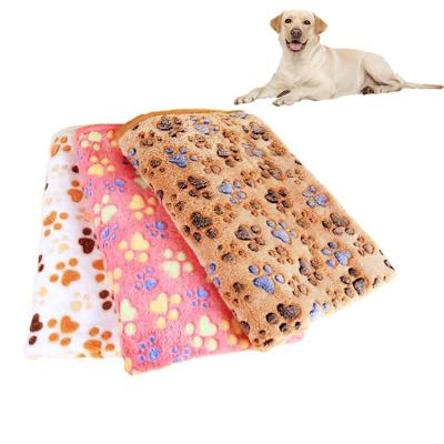 China Viable Wholesale Soft Warm Dog Cat Blanket Fleece Pad Coral Velvet Paw Pattern Dog Pet Bed Dog Cushion Accessories For Pets for sale