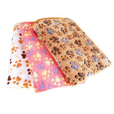 China Viable Wholesale Soft Warm Dog Cat Blanket Fleece Pad Coral Velvet Paw Pattern Dog Pet Bed Dog Cushion Accessories For Pets for sale