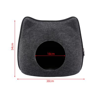 China Natural Detachable Easy Viable Cat Bed House With Cushion Dark Felt Cat Bed Breathable Cat Pet Cave for sale