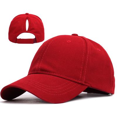 China Wholesale Women's Sports White 6 Panel Ball Cap Ponytail Hat Baseball Cap JOINT Plain for sale